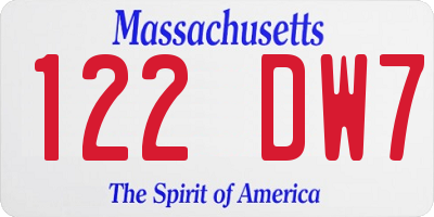 MA license plate 122DW7