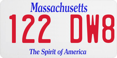 MA license plate 122DW8