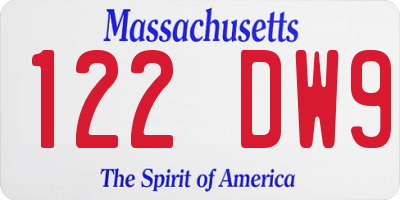 MA license plate 122DW9