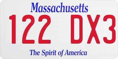 MA license plate 122DX3