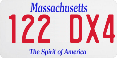 MA license plate 122DX4