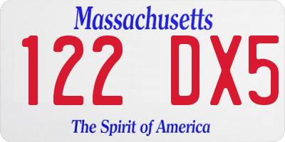 MA license plate 122DX5