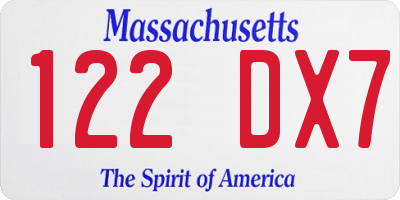 MA license plate 122DX7
