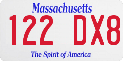 MA license plate 122DX8