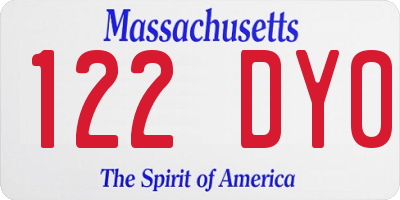 MA license plate 122DY0