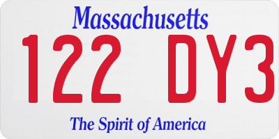 MA license plate 122DY3