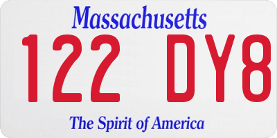 MA license plate 122DY8