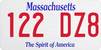 MA license plate 122DZ8