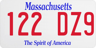 MA license plate 122DZ9