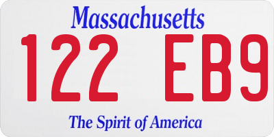 MA license plate 122EB9