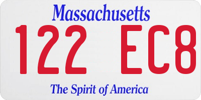 MA license plate 122EC8