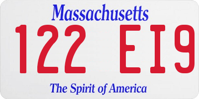 MA license plate 122EI9