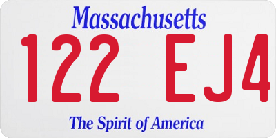 MA license plate 122EJ4