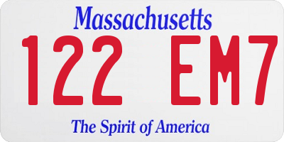 MA license plate 122EM7