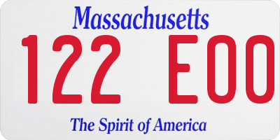 MA license plate 122EO0