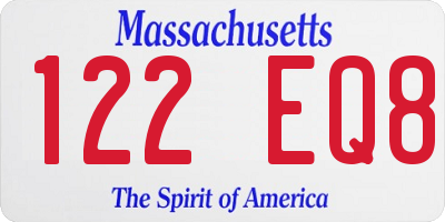 MA license plate 122EQ8