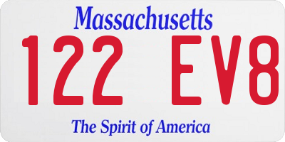 MA license plate 122EV8