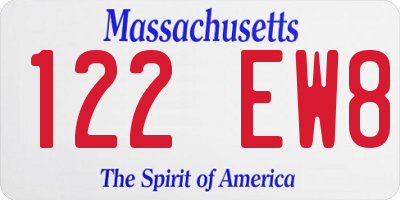 MA license plate 122EW8