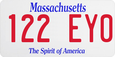 MA license plate 122EY0