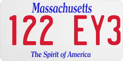 MA license plate 122EY3