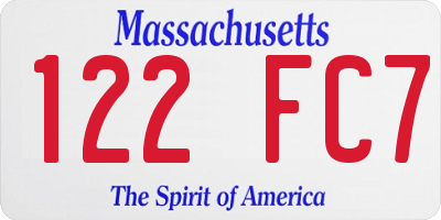 MA license plate 122FC7