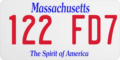 MA license plate 122FD7