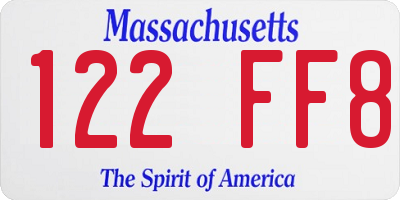 MA license plate 122FF8