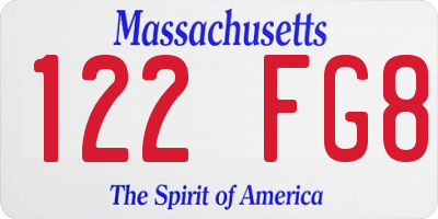 MA license plate 122FG8