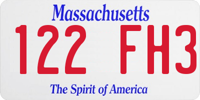 MA license plate 122FH3