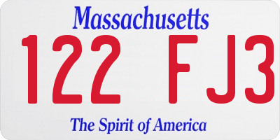 MA license plate 122FJ3