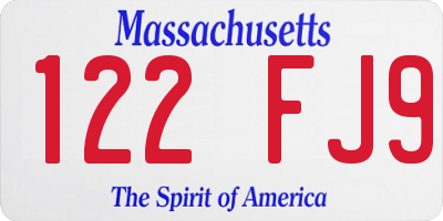 MA license plate 122FJ9