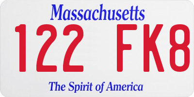 MA license plate 122FK8