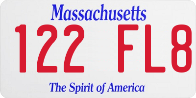 MA license plate 122FL8