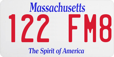 MA license plate 122FM8