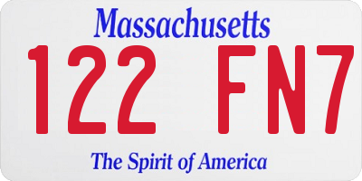 MA license plate 122FN7