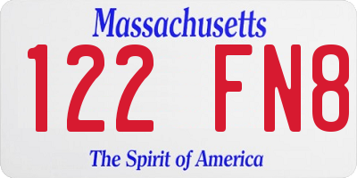 MA license plate 122FN8