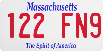 MA license plate 122FN9