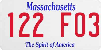 MA license plate 122FO3