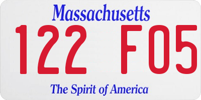 MA license plate 122FO5