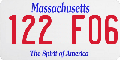 MA license plate 122FO6