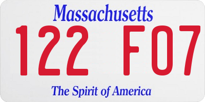 MA license plate 122FO7