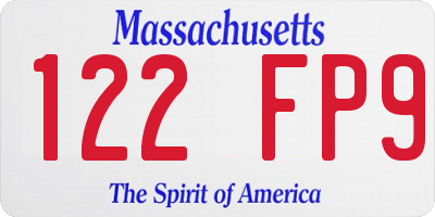 MA license plate 122FP9