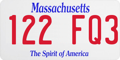 MA license plate 122FQ3