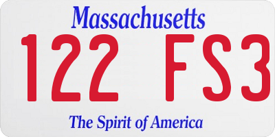 MA license plate 122FS3