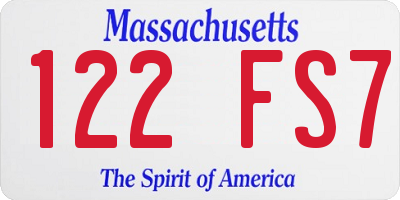 MA license plate 122FS7