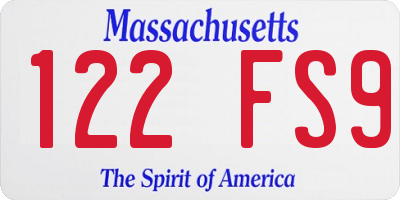 MA license plate 122FS9