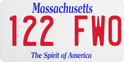 MA license plate 122FW0