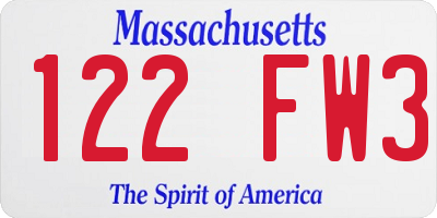 MA license plate 122FW3