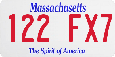 MA license plate 122FX7