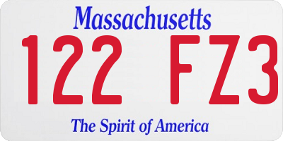 MA license plate 122FZ3